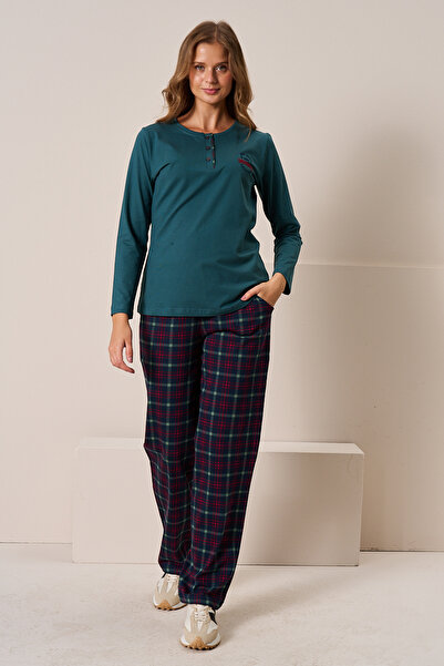 REMSA Жіночий трикотажний піжамний комплект з довгими рукавами 3196 Zümrüt01