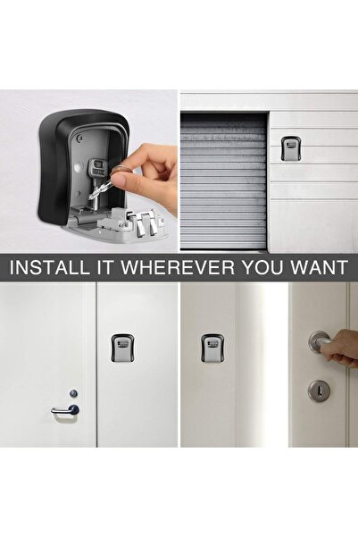 RUBIK Key Storage Safe Box, 4-Digit Combination Wall-Mounted Key Lock Box - Gray/Black