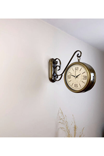 Genel Markalar Çift Taraflı Antiquing İstasyon Duvar Saati - 36x25 cm