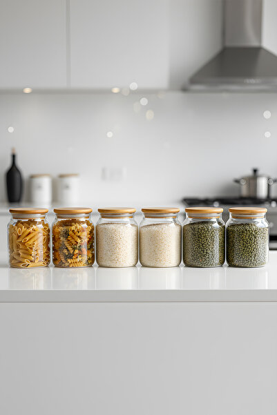 ZURİ DESİGN 6-Piece Vacuum Glass Storage Container Set – 575 Cc with Bamboo Lid