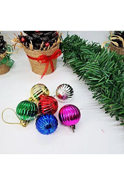 DODOMAR Ornament de Crăciun în formă de bile, cu dungi de culori mixte, 4 cm,...