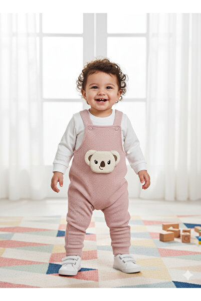 Selvira Koala Nakışlı Salopet Badili Bebek Takımı (2'li Set) - Pamuklu Fitill...
