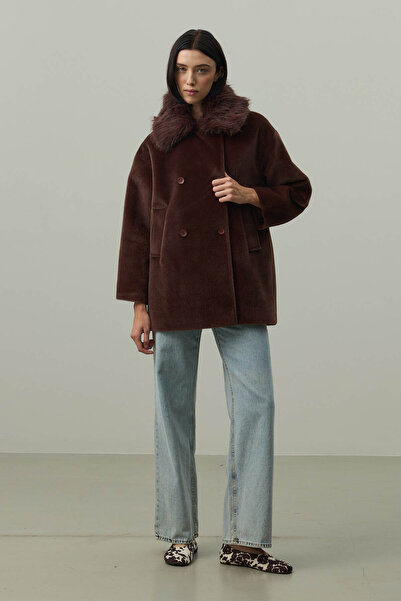 Fahhar Detachable Fur Bomber Jacket Brown