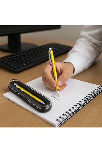 Four Office قلم حبر جاف معدني ذهبي اللون مع علبة هدايا