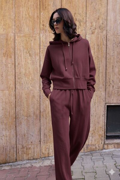 ossons Hooded Basic Plain Thick Sweatshirt Tracksuit Set
