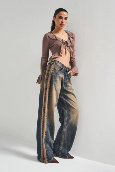 it's basic Kadın T.Kot Rengi Straight Baggy Fit Bol Kesim Tasarım Denim Jean