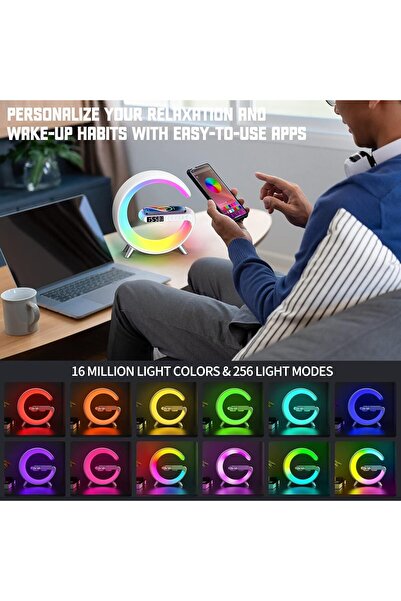 Genrics 2023 Intelligent LED 4-in-1 Table Lamp with Wireless Charger, Bluetooth Speaker & Alarm Clock (White