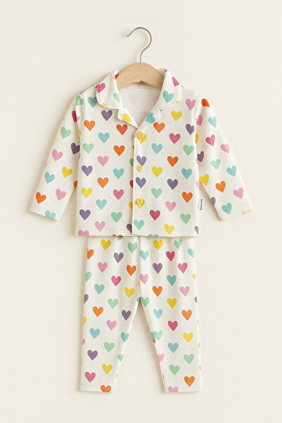 Selvira Multi-Colored Baby Pajama Set - 100% Cotton Button-Up Long Sleeve Gir...