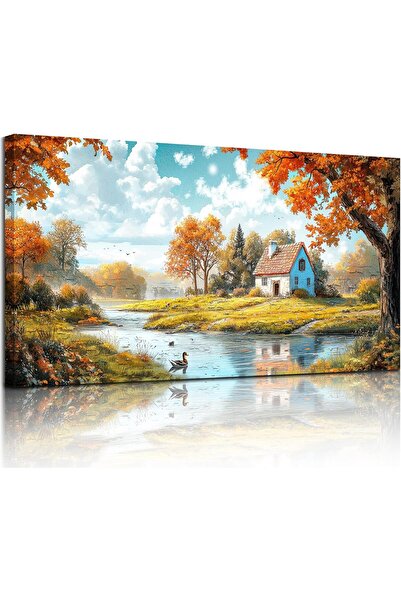 Emoda home Trove لوحة فنية جدارية مؤطرة لمنزل ريفي على شكل كوخ بحيرة الغابة (...