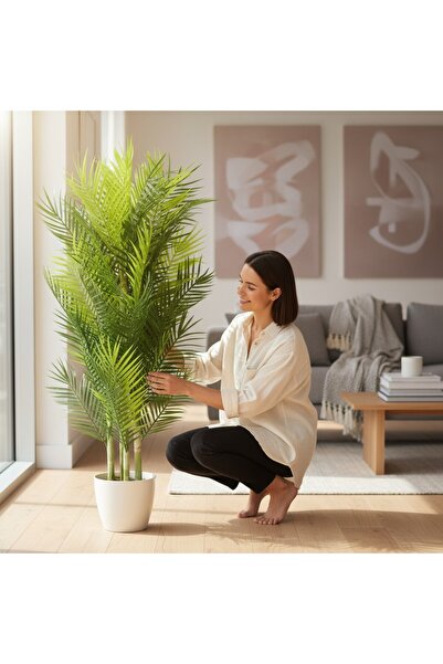 ERHAN FLOWERS Lüx Yapay Areka Bambu Ağacı Çift Renk 140 cm 40 yaprak