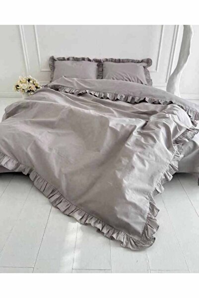 LUMIA ÇEYİZ طقم أغطية سرير قطنية مكشكشة 3 قطع 1 غطاء لحاف و2 غطاء وسادة