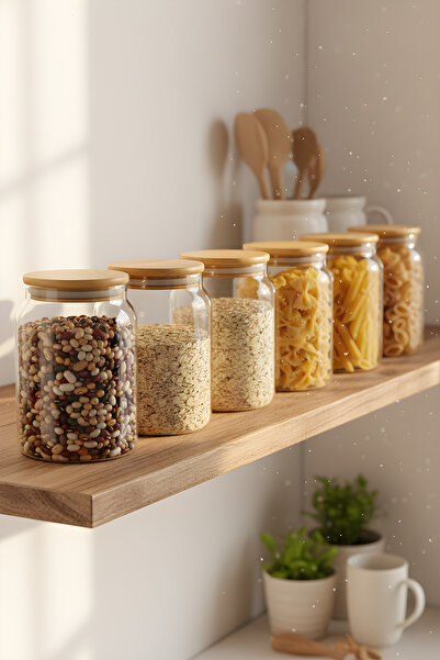 ZURİ DESİGN 6-Piece Glass Jar Set 575 Cc – Vacuum Bamboo Jar