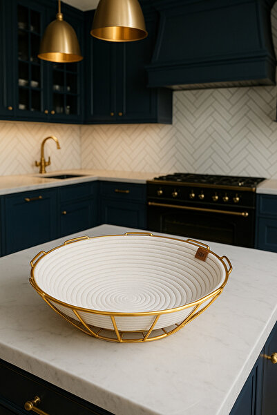 Ahlat Store Gold Oval Cornered Bread Basket Stylish, Bread Bowl Wicker Knitted Macrame, Dowry - Multi-Purpose Metal Stainless