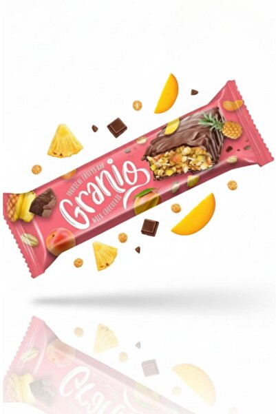 GRANIO Sutlu Çikolata Kaplamalı Yulaf Ezmeli Tropikal Meyveli Bar 40 Gr X 12 Adet