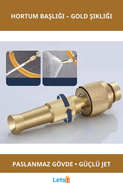Letsii رأس خرطوم ضغط قابل للتعديل مصنوع من النحاس الذهبي