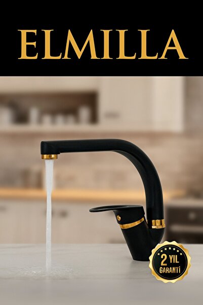 elmilla SİYAH GOLD DETAY BANYO LAVABO BATARYASI MUSLUĞU ÇİFT SU GİRİŞLİ