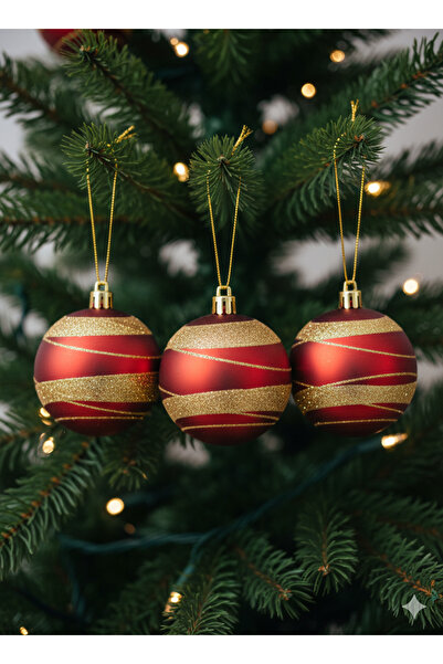 DODOMAR 3 bucăți de ornamente pentru pom de Crăciun (8 cm) - roșu lucios cu d...