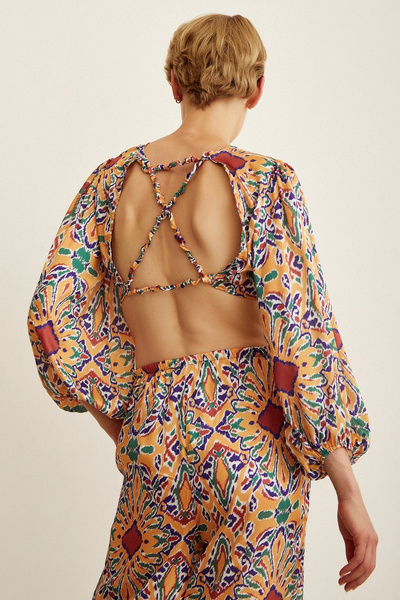TRENDQUEL Crop cu spatele deschis, culoare muștar