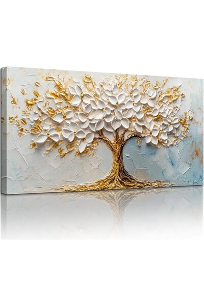 Emoda home Trove White Gold Tree Canvas Wall Art (60x120 cm Framed) – Minimal...