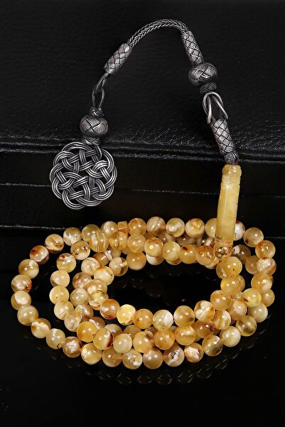 TESBİHKENTİ Şems Model Silver Kazazlı 99-Piece Rock Drop Amber Prayer Beads