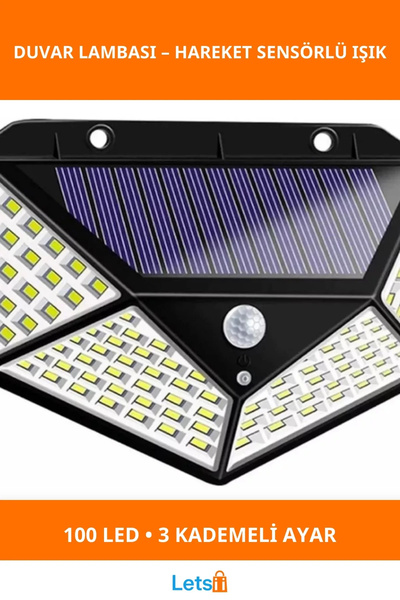 Letsii Güneş Enerjili Hareket Sensörlü 100 LED Duvar Lambası