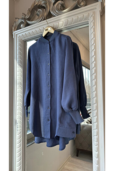 Invee Широка риза с детайли от копчета - индиго