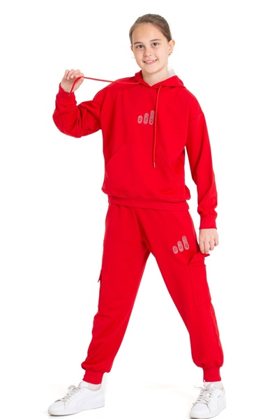 Pi Pengai Girl's Tracksuit Set Cargo Pocket Pieces Hooded 2 Thread 1221.1