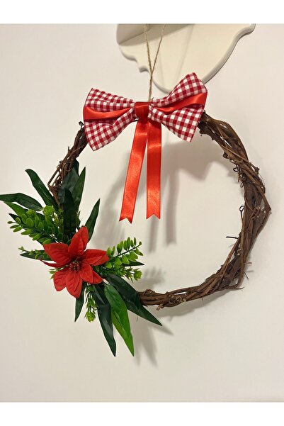 MİESSA Red Bow Door Ornament, New Year Wreath Decor, Christmas Wall Ornament
