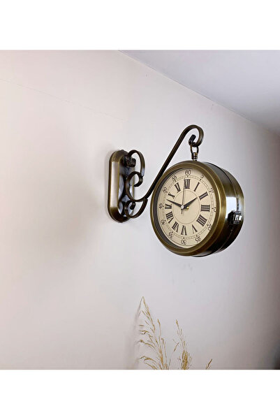 Genel Markalar Çift Taraflı Eskitme İstasyon Duvar Saati - 36x25 cm