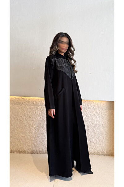 AYA MW1784 - Blazer Abaya, Cobra Fabric, Indian Jacquard Insert -