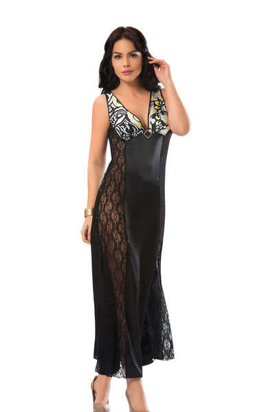 Sistina 1592944734 Black Lace Satin Nightgown - 085 - (164429) Size S/M