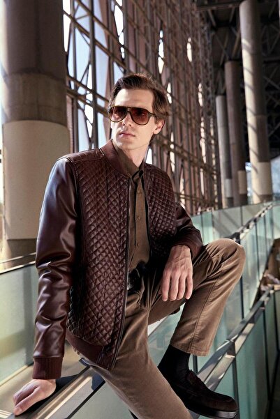 NCS Regular Fit Baklava Desenli Erkek Mont Kahve 4527