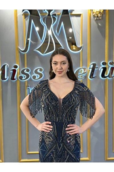 MissBetül Full Dantel Boncuk Omuz Detaylı Abiye Nişan Elbisesi