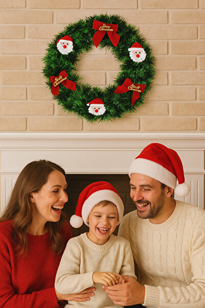 Coverzone 30cm Christmas Door Wreath with Red Ribbon – Christmas Wall Decor with Pine Cones Home Office Ornament