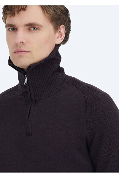 Ramsey Plum Half Turtleneck Plain Knit Wool Blend Sweater