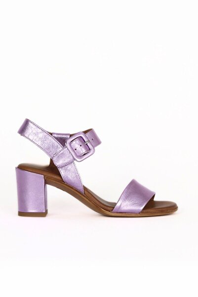 Bueno Shoes Μωβ γυαλιστερά δερμάτινα γυναικεία πέδιλα με τακούνι 01ws6206