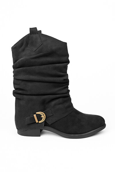 Fashion Light Kadın Kovboy Süet Kalın Topuk Yuvarlak Burun Diz Altı Yovar Günlük Klasik Bot -Çizme