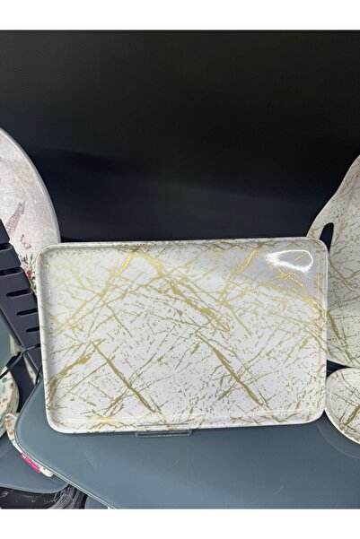 Tercih Home Altın Mermer Desenli Lüx Tepsi Çay Servis Tepsisi Sunum Tepsisi