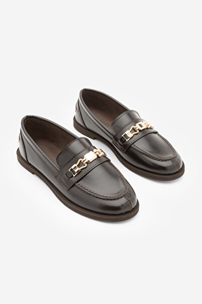 Marjin Women's Loafer Moccasin Buckle Casual Shoes Zamira Brown