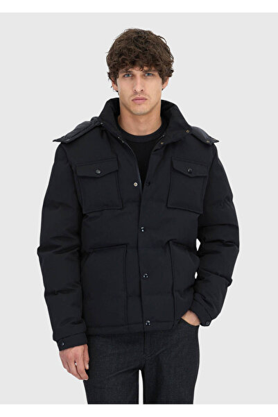 Ramsey Black Regular Fit Hooded Casual Woven Coat