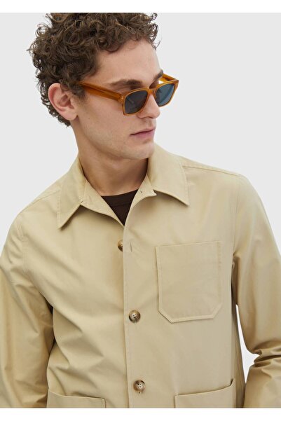 Ramsey Μπεζ μονόχρωμο μπλουζάκι με κανονική εφαρμογή από υφαντό βαμβακερό μείγμα