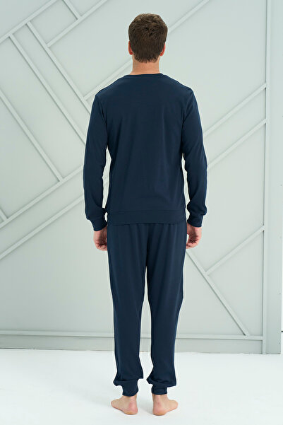 REMSA Ανδρικό σετ πιτζάμες με μακρυμάνικο χτενισμένο βαμβακερό ύφασμα 2221 Navy Blue