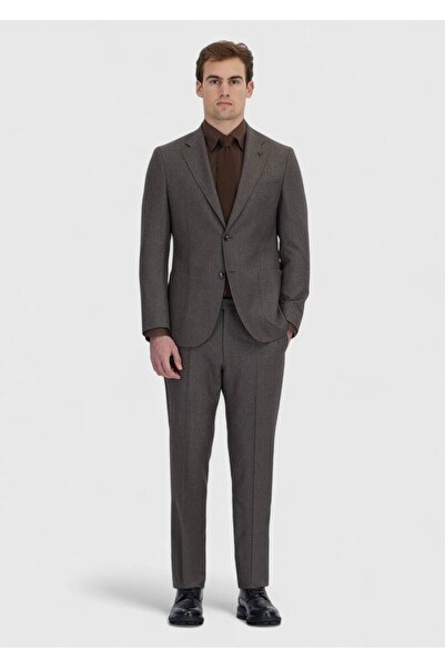 Ramsey Light Brown Patterned Zeroweight Slim Fit 100% Wool Suit