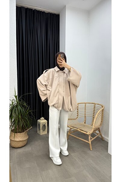 Minharir Oversize Süet Bomber Ceket | Modern & Şık Kışlık Kadın Ceket