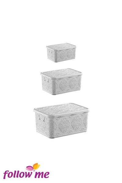 follow me Embroidery Multi-Purpose Box Set of 3 (White)(1.25Lt - 2.5Lt - 5Lt)