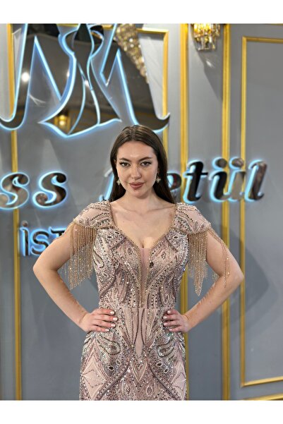 MissBetül Full Dantel Boncuk Omuz Detaylı Abiye Nişan Elbisesi