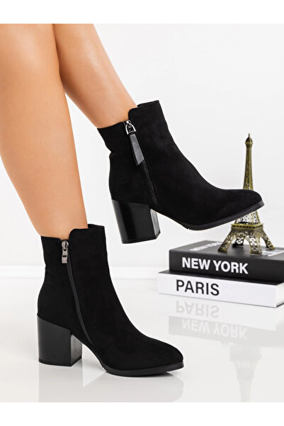 mei Γυναικεία μποτάκια με χοντρά τακούνια 3AD56 Μαύρα