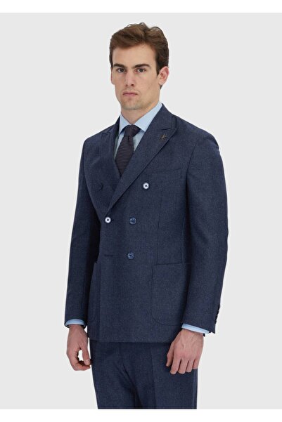 Ramsey Navy Blue Plain Zeroweight Slim Fit Wool Blended Suit