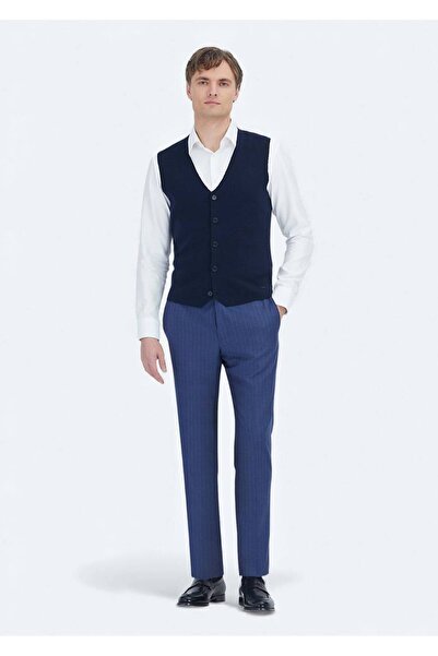 Ramsey Navy Blue Regular Fit V-Neck Casual Knitted Sweater Vest