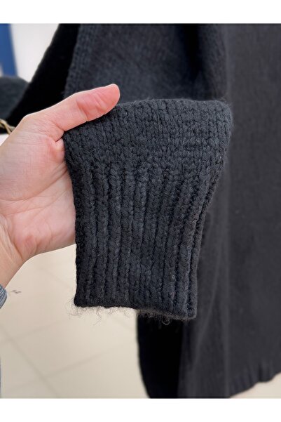 MİHRA STORE Aleida Straight Oversized Knitwear Sweater with Elastic on the Sleeves and Bottom-Zi̇5225 Black